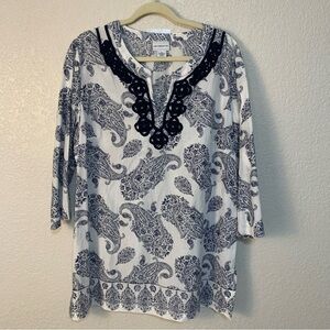 Women's Paisley Print Top with Black Accents